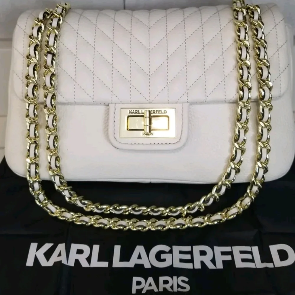 NWT KARL LAGERFELD PARIS ❤ Agyness White Quilted Leather Crossbody Shoulder Bag